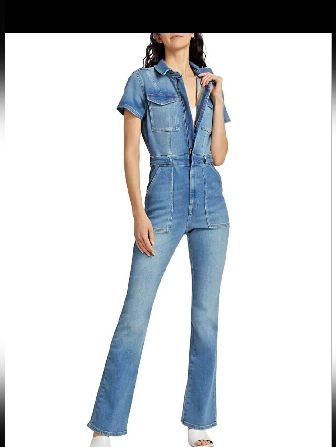 Good American Light Blue Denim Jumpsuit Jeans - Flared Women’s One-Piece 1/S